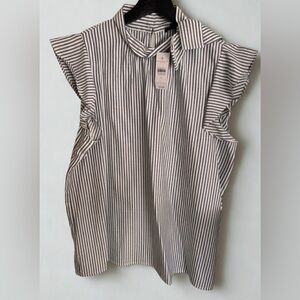 NWT - Ann Taylor Navy and White Striped Blouse